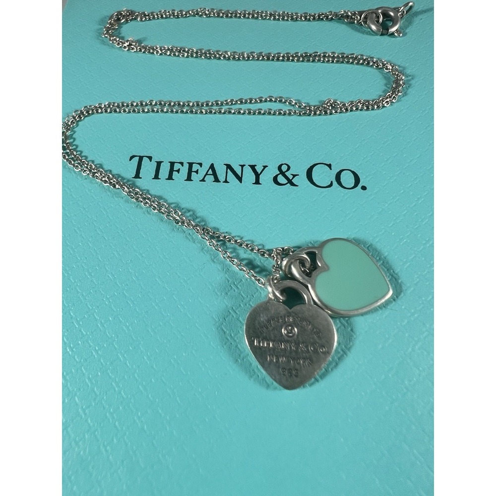 Tiffany & Co. Return to Tiffany Double Heart Tag Diamond Necklace 925 16"